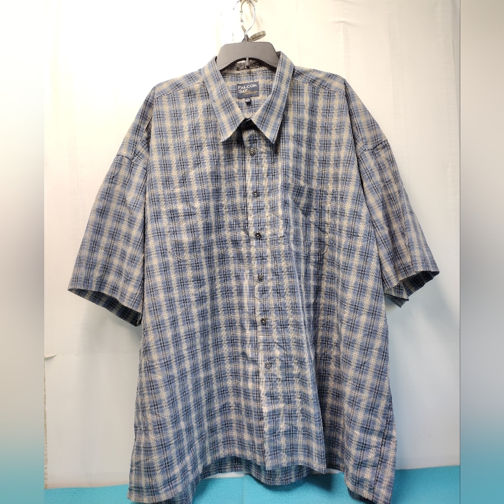 Falcon Bay Tailoring Mens Blue Plaid Short Sleeve 4X (20-20.5)